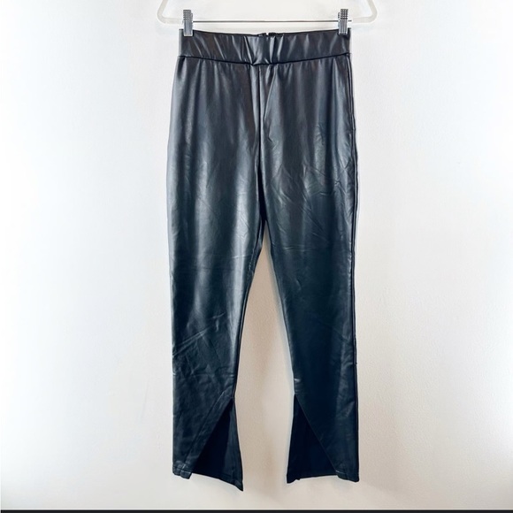 Avec Les Filles faux leather flare pants with front slit new with tag size M